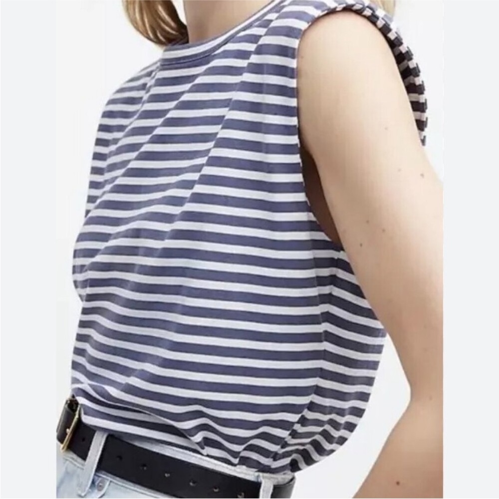 Madewell Navy and White Striped Muscle Tee